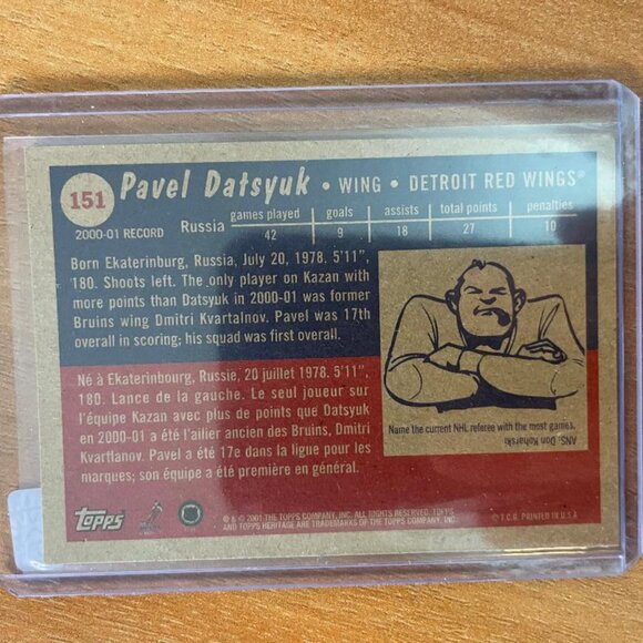 2001-02 Topps Heritage #151 Pavel Datsyuk RC Detroit Red Wings - Picture 2 of 2